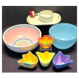 LR - Caleca Hand Painted Bowl with 3 Tulip Bowls & Blue Bowl - Hand Painted in Italy