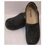 LR - Alegria KEL-431 Slip-On Shoes - Leather Upper, Black Floral Embossed - EU 40 / US 9