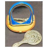 LR - Janeke Folding Mirror with Leather Case (Made in Italy) & Silver-tone Hand Mirror