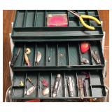 LR - Plano 3-Tray Tackle Box w/ Lures, Minnow Bucket & Knife