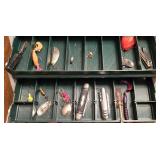 LR - Plano 3-Tray Tackle Box w/ Lures, Minnow Bucket & Knife