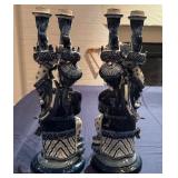Pair of Vintage Chinese Figural Serpentine Blue and White Ceramic Candle Holders