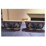 Vintage Chinese Blue and White Porcelain Planter Pots with Floral Design