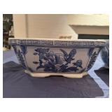 Vintage Chinese Blue and White Porcelain Planter Pots with Floral Design