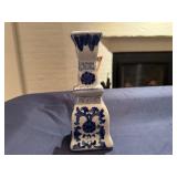 Blue and White Chinoiserie Candle Stick Set 2.5" x2.5" x 7" Tall