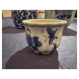 Vintage Blue and White Chinoiserie Style Porcelain Planters, 5" x 5" x 4, 3" x 4 3/4 Diameter, 1.5" x 3" Diameter