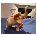 Hand Carved Onyx Elephant (Rear leg broken) and Metal/Glass Bear Statue