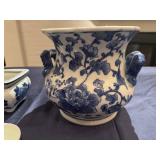Blue and White Porcelain Planters and Small Bowl