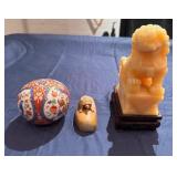 Chinese Guardian Lion (Foo Dog) Bookend/Figurine, Carved Stone Turtle Bookend/Figurine, Kaiser West Germany Paperweight