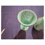 Glass Enameled Decanter with Matching Cup (small chips in cup)