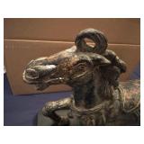 Vintage Cast-Iron Chinese Tang Dynasty Style War Horse Figure, Reproduction Piece typically 1950