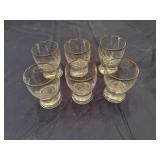 Vintage Etched Glass Decanter Set Gold Embossed with Six Matching Glasses