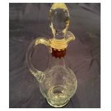 Vintage Etched Glass Decanter Set Gold Embossed with Six Matching Glasses