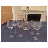 Set of Vintage Etched Wine/Juice Glasses (6) with Matching Decanter