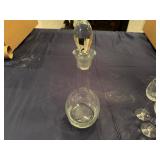 Set of Vintage Etched Wine/Juice Glasses (6) with Matching Decanter