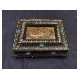 Iranian Box featuring Intricate Metal Work with Turquoise-Colored Accents Often Used to Store Copy of Holy Quran