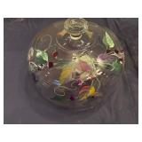 Vintage Glass Cake Stand with Beautiful Hand Painted Details of Leaves and Fruit