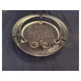Pair of Vintage Glass Ash Trays (Owl Design 9" Diameter and Square is 5" x 5")