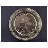 Pair of Vintage Glass Ash Trays (Owl Design 9" Diameter and Square is 5" x 5")