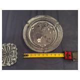 Pair of Vintage Glass Ash Trays (Owl Design 9" Diameter and Square is 5" x 5")