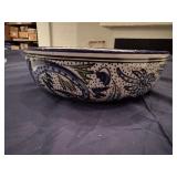 Aqua Fish Design Deep Stoneware Salad Bowl Hand Made in Tunisia by LeSouk Cermanique