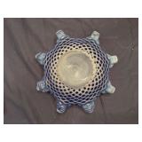 Blue and White Trellis Round Ruffled Centerpiece Console Bowl