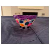 Hand Painted Glass Bowl Rainbow Dots 7" Diameter