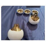 New Porcelain Decanter/Server/Bud Vases with Three Small Bowls
