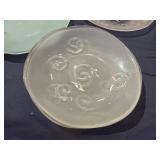 Decorative Glass and Frosted Glass Plates and Three Glass Pie Dishes