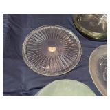 Decorative Glass and Frosted Glass Plates and Three Glass Pie Dishes