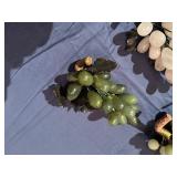 Vintage Sets of Green Carved Jade or Serpentine Stone Grapes with Glass Dish