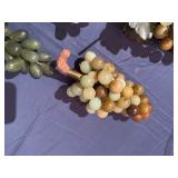Vintage Sets of Green Carved Jade or Serpentine Stone Grapes with Glass Dish