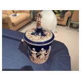 Vintage Norleans Italy Cobalt Multicolored Cherub Ice Bucket with Lid