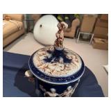 Vintage Norleans Italy Cobalt Multicolored Cherub Ice Bucket with Lid