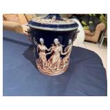 Vintage Norleans Italy Cobalt Multicolored Cherub Ice Bucket with Lid