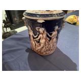 Vintage Norleans Italy Cobalt Multicolored Cherub Ice Bucket with Lid