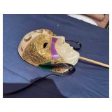 Hand Painted Venetian-Style Ceramic Masquerade Mask on a Stick