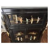 Vintage 20th Century Chinese Black Lacquer Bar with Glass Topper