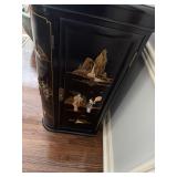 Vintage 20th Century Chinese Black Lacquer Bar with Glass Topper