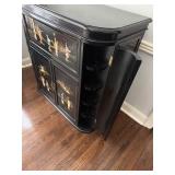 Vintage 20th Century Chinese Black Lacquer Bar with Glass Topper