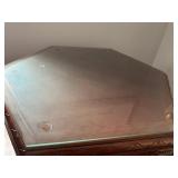 Vintage Chinese Carved Wooden Hexagonal Pedestal Table with Glass Topper (28.5" Tall x 24" Wide)