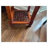 Intricately Carved Chinese Rich Wood Tone Display Stand or Side Table 1980