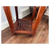 Intricately Carved Chinese Rich Wood Tone Display Stand or Side Table 1980