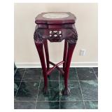 Antique Chinese Carved Rose Wood Plant Stand/Display Stand, Claw Feet, Marble Inlay 1980