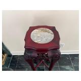 Antique Chinese Carved Rose Wood Plant Stand/Display Stand, Claw Feet, Marble Inlay 1980