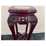 Antique Chinese Carved Rose Wood Plant Stand/Display Stand, Claw Feet, Marble Inlay 1980