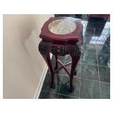 Antique Chinese Carved Rose Wood Plant Stand/Display Stand, Claw Feet, Marble Inlay 1980