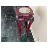 Antique Chinese Carved Rose Wood Plant Stand/Display Stand, Claw Feet, Marble Inlay 1980