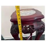 Antique Chinese Carved Rose Wood Plant Stand/Display Stand, Claw Feet, Marble Inlay 1980