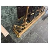 Antique Brass Fireplace Fender, Andiron Set, Fireplace Tool Set, Wrought Iron in Fireplace Log Holder and External Log Holder